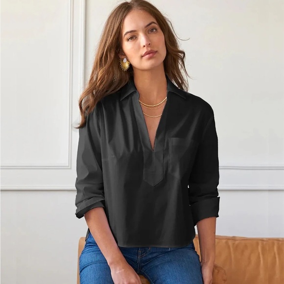 Black Popover Airy Tunic Sheer Lined Blouse - Picture 4 of 8